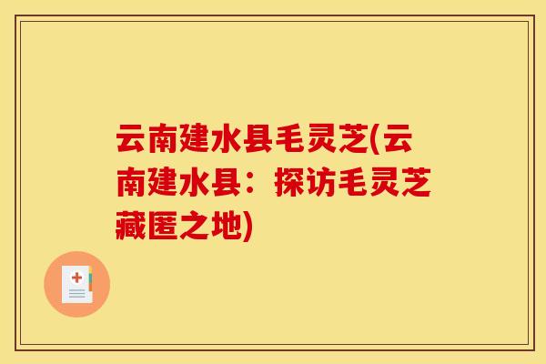 云南建水县毛灵芝(云南建水县:探访毛灵芝藏匿之地)