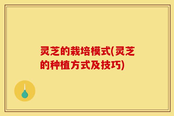 灵芝的栽培模式(灵芝的种植方式及技巧)