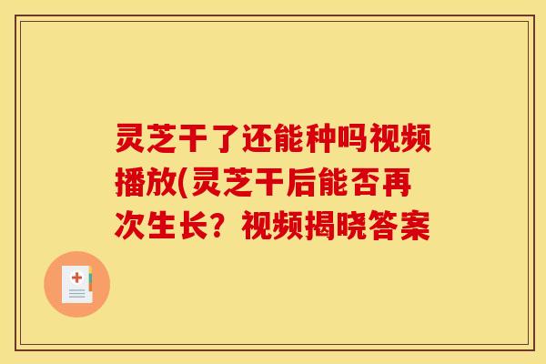 灵芝干了还能种吗视频播放(灵芝干后能否再次生长？视频揭晓答案