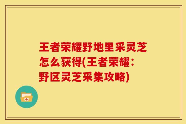 王者荣耀野地里采灵芝怎么获得(王者荣耀：野区灵芝采集攻略)