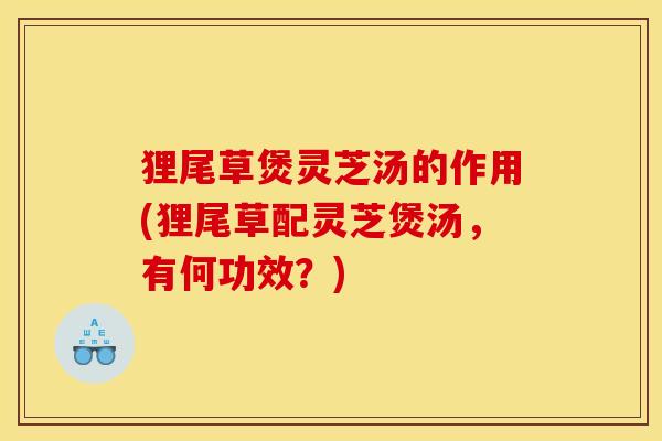 狸尾草煲灵芝汤的作用(狸尾草配灵芝煲汤，有何功效？)