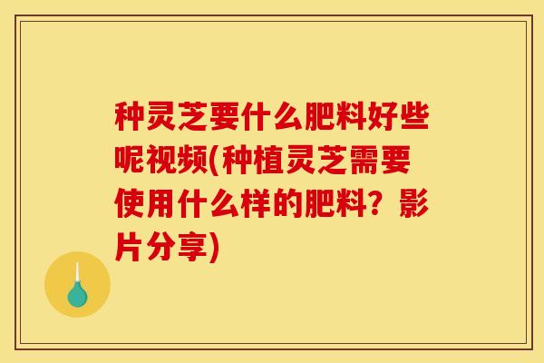 种灵芝要什么肥料好些呢视频(种植灵芝需要使用什么样的肥料?影片分享)