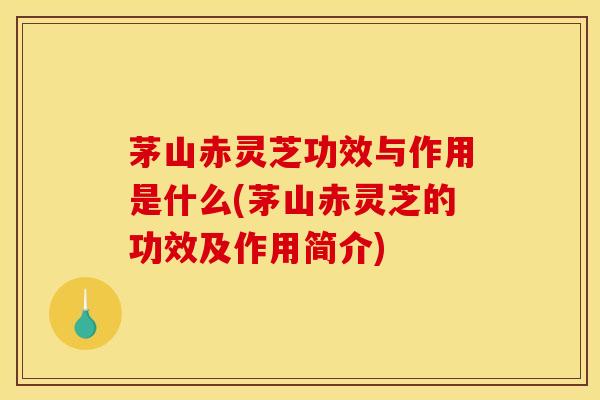 茅山赤灵芝功效与作用是什么(茅山赤灵芝的功效及作用简介)