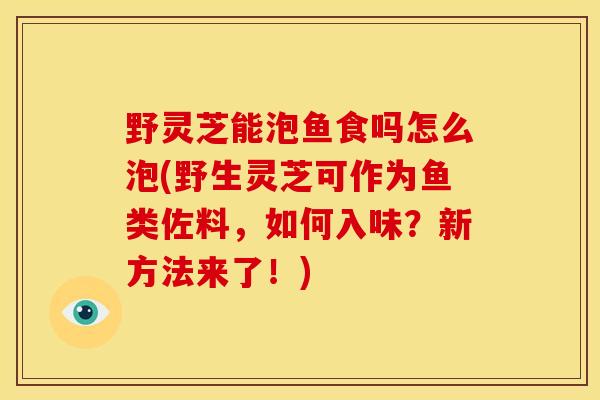 野灵芝能泡鱼食吗怎么泡(野生灵芝可作为鱼类佐料，如何入味？新方法来了！)