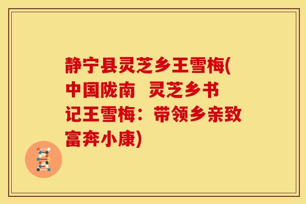 静宁县灵芝乡王雪梅(中国陇南 灵芝乡书记王雪梅:带领乡亲致富奔小康)