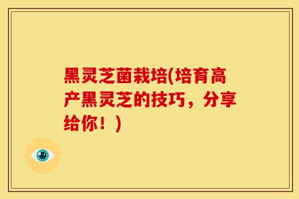 黑灵芝菌栽培(培育高产黑灵芝的技巧,分享给你!)