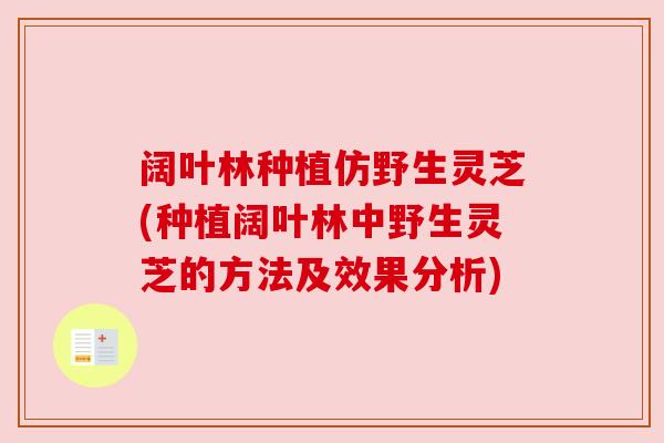 阔叶林种植仿野生灵芝(种植阔叶林中野生灵芝的方法及效果分析)