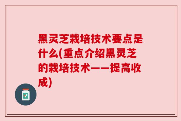 黑灵芝栽培技术要点是什么(重点介绍黑灵芝的栽培技术——提高收成)